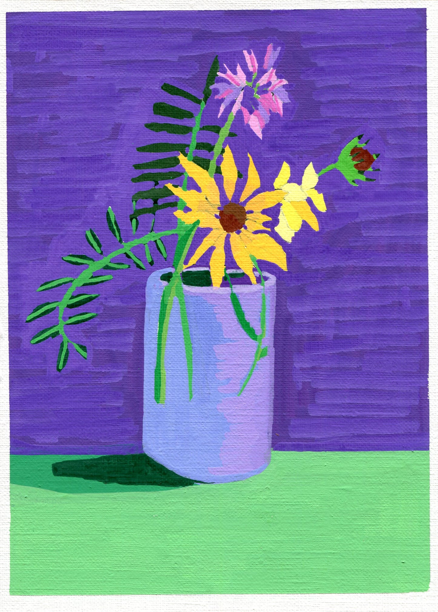 purple crownvetch, rudbeckia, bird's foot trefoil and purple-flowering raspberry pistil and sepal