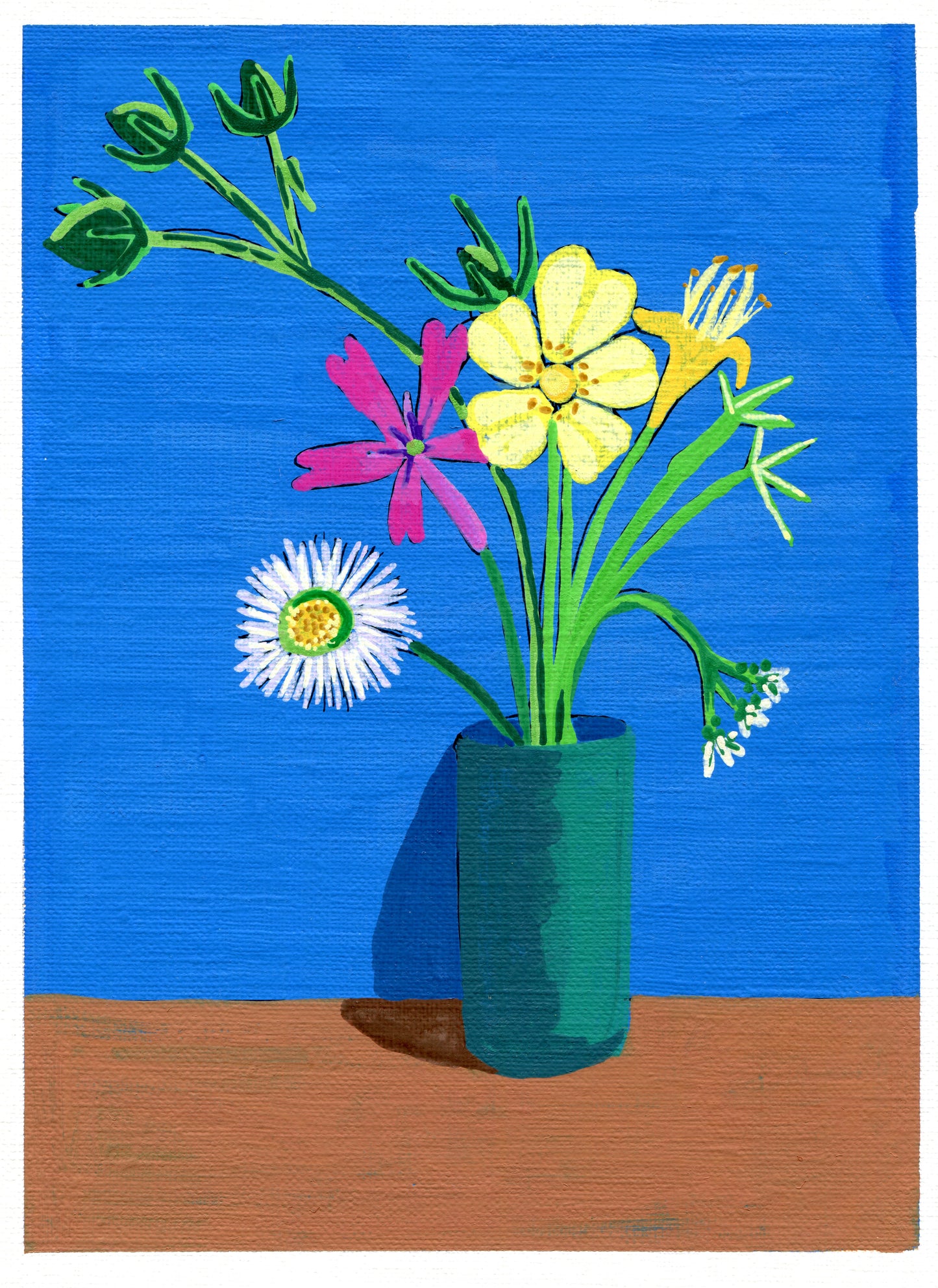 sulphur cinquefoil, fleabane, maiden-pink, bush honeysuckle and cilantro Poster