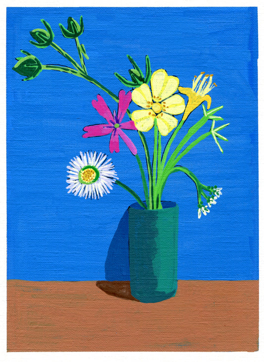 sulphur cinquefoil, fleabane, maiden-pink, bush honeysuckle and cilantro Poster