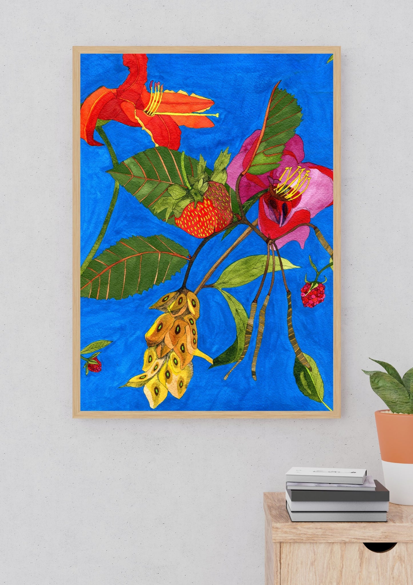 Strawberry, daylily and raspberry midsummer Print
