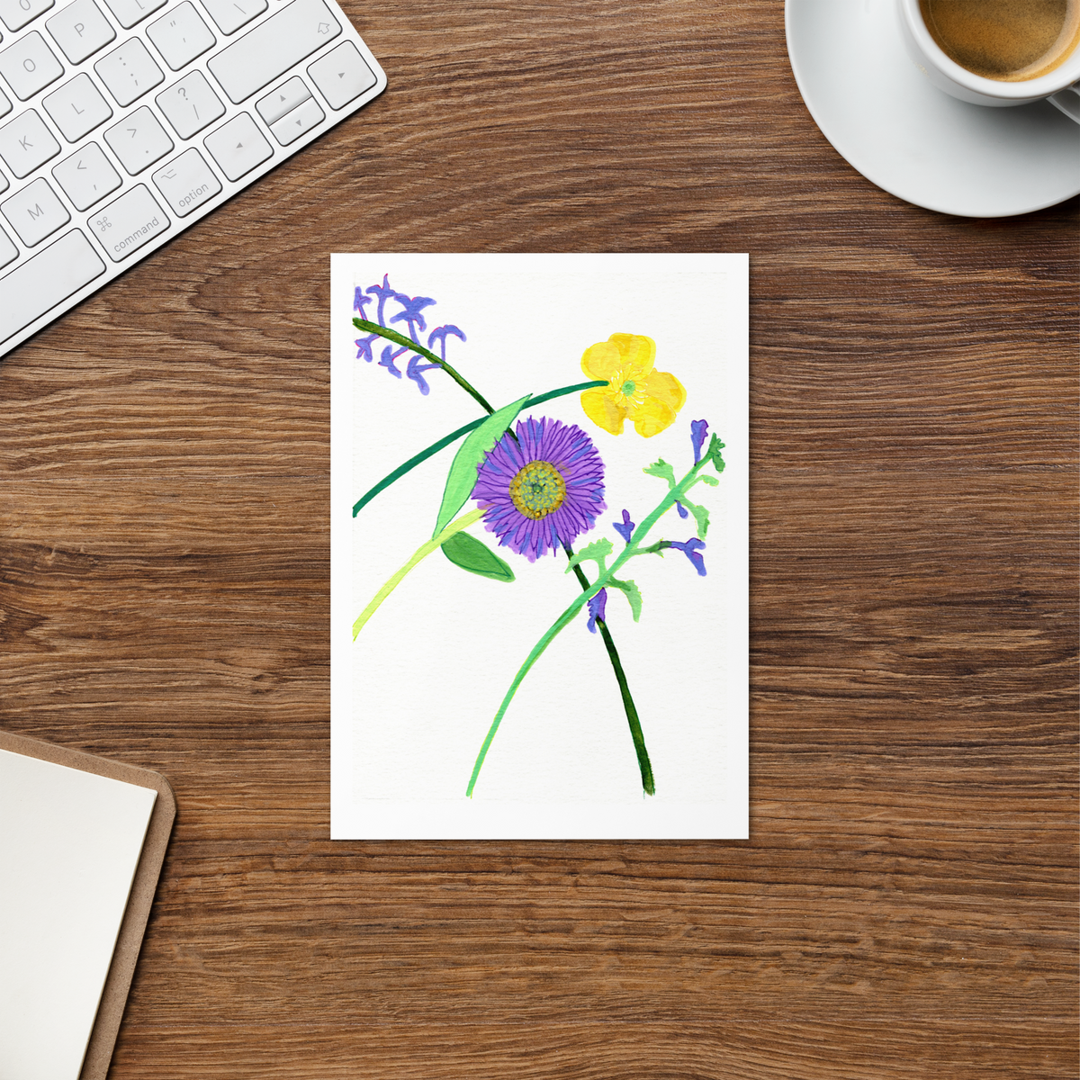 Lilac, aster, buttercup and ground ivy Botanical Greeting card