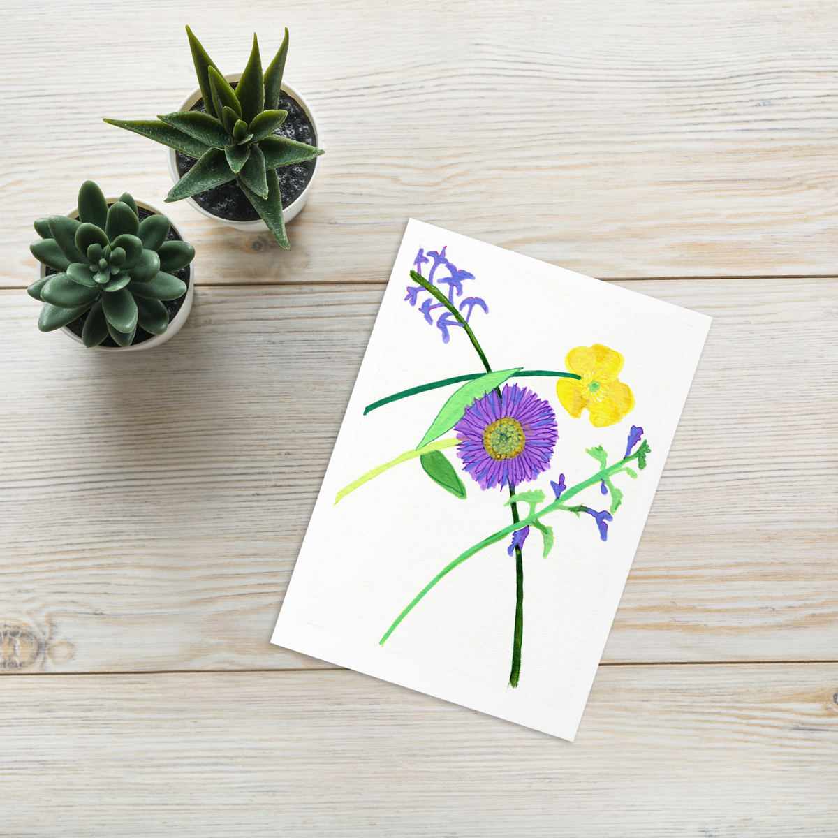 Lilac, aster, buttercup and ground ivy Botanical Greeting card